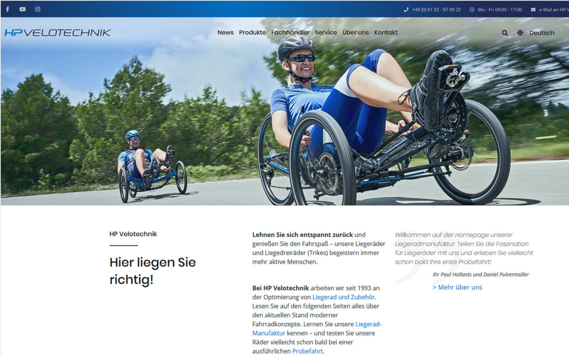 HP Velotechnik Relaunch Homepage Liegerad Manufaktur