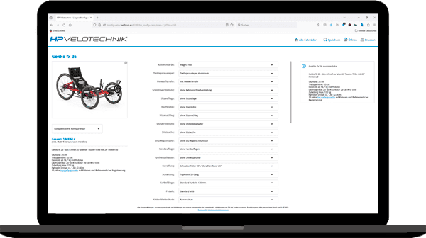 Konfigurator Configurator Gekko Trikes Dreirad Liegerad