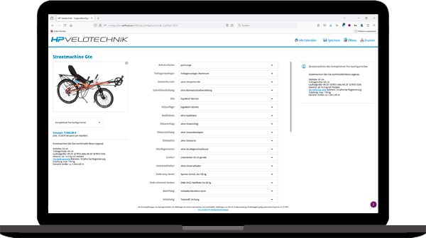 Konfigurator Configurator Liegerad Recumbent Bike