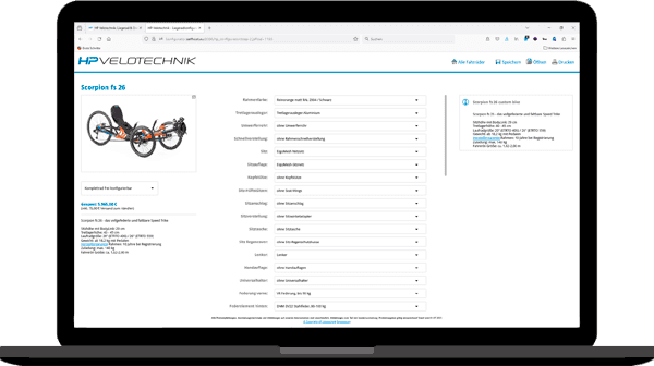 Konfigurator Configurator Scorpion Trikes Dreirad Liegerad